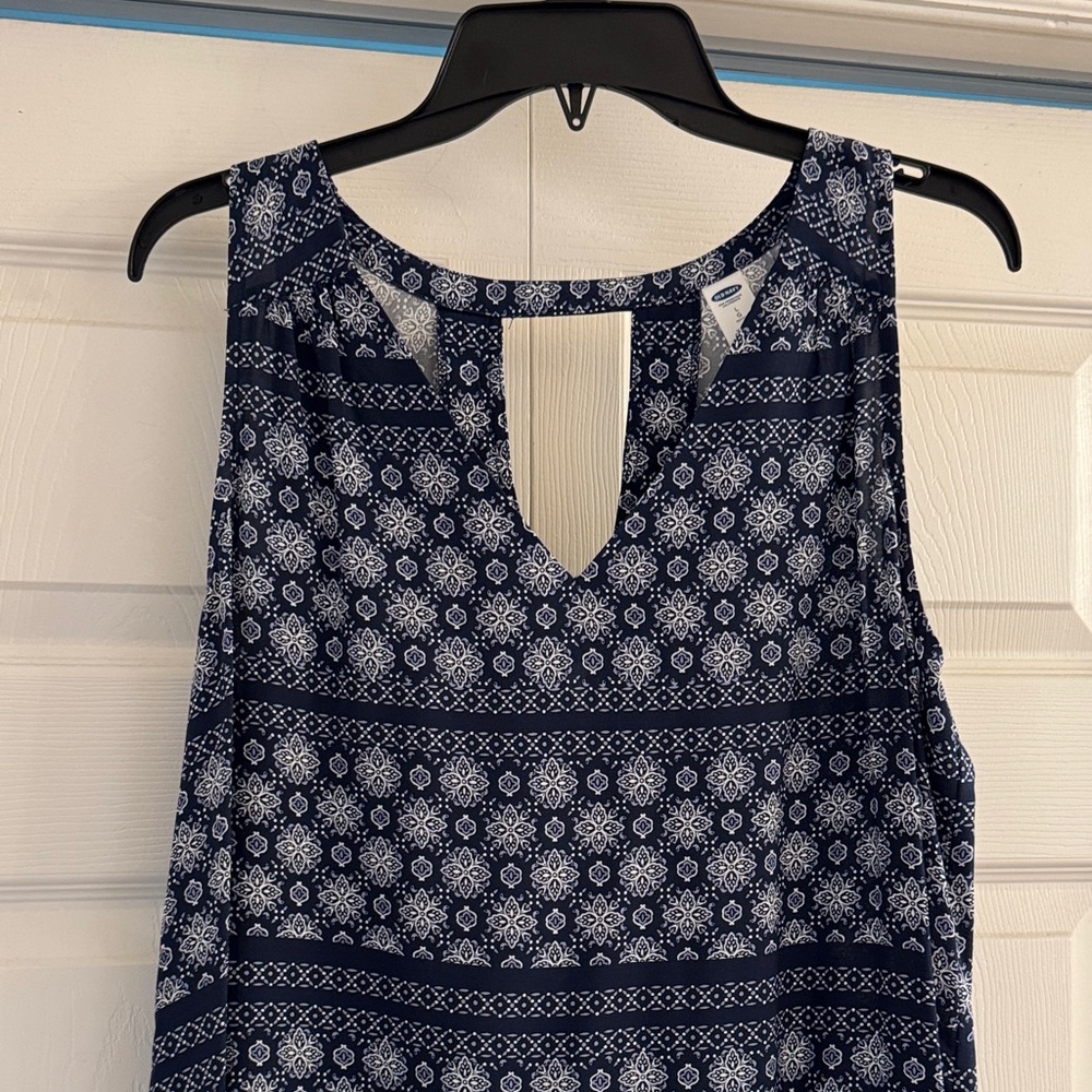 Old Navy Navy Blue & White Paisley Floral Sleeveless Shift Dress Petite Large L - Picture 2 of 5